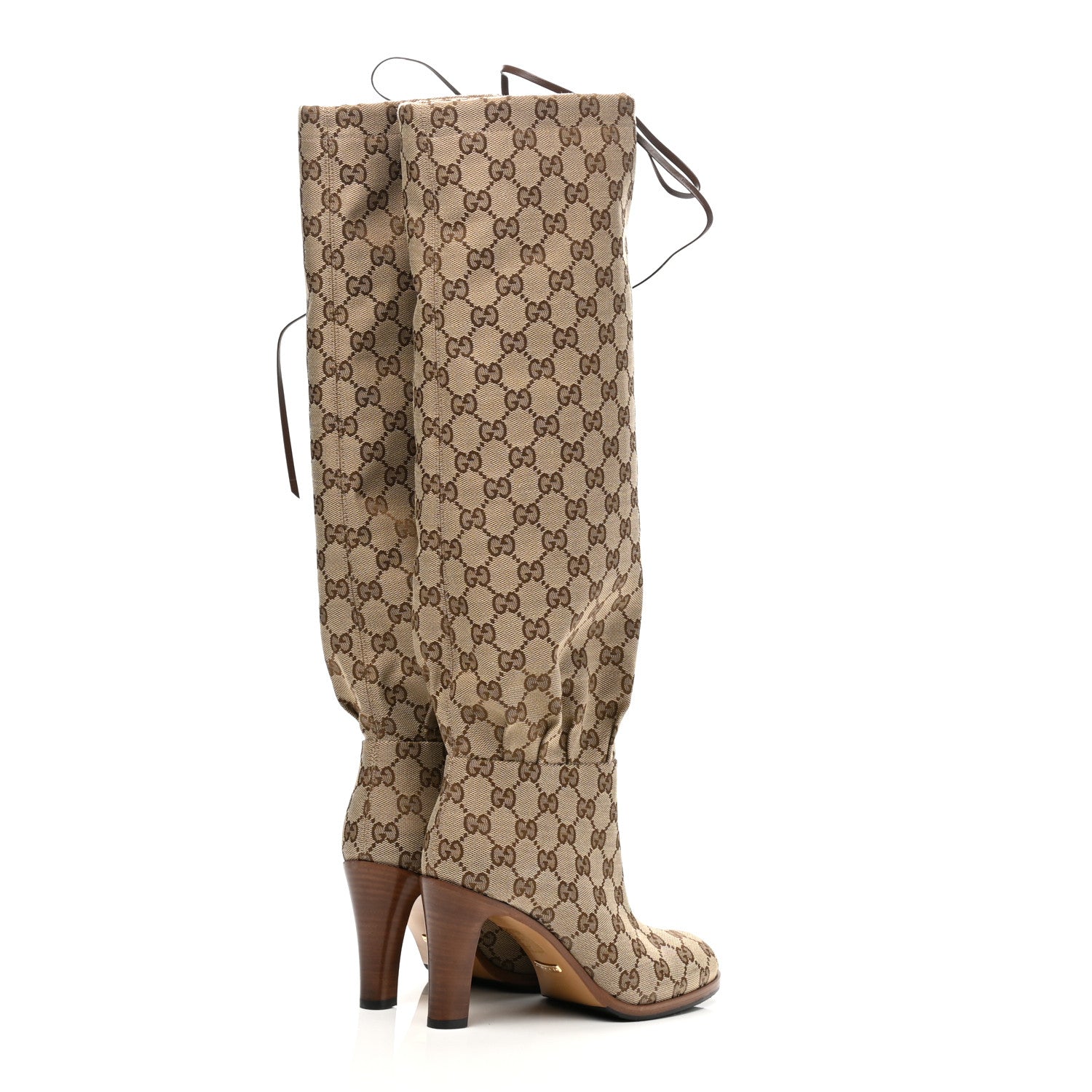 Gucci Monogram Malaga Kid Lisa Mid Heel Boots 36.5 Beige Ebony 4 of 10