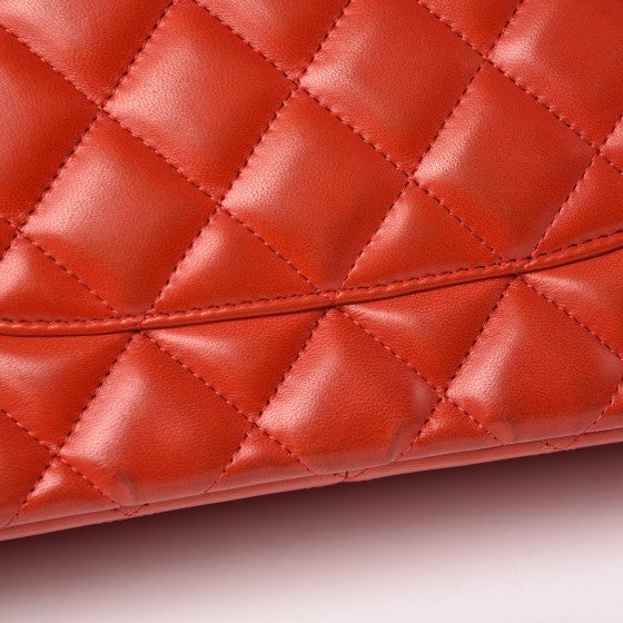 Lambskin Quilted Jumbo Double Flap Red