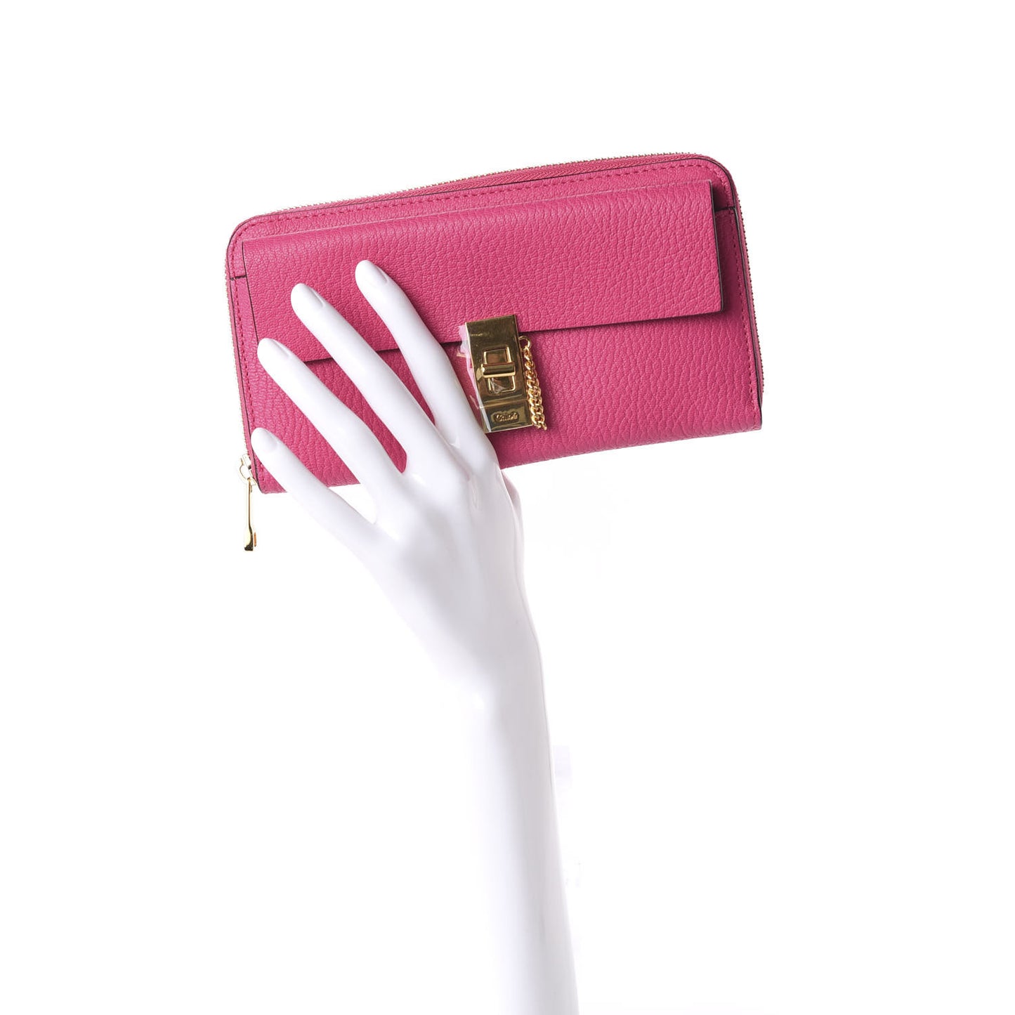 Grained Lambskin Drew Long Zipped Wallet Fuchsia Rose