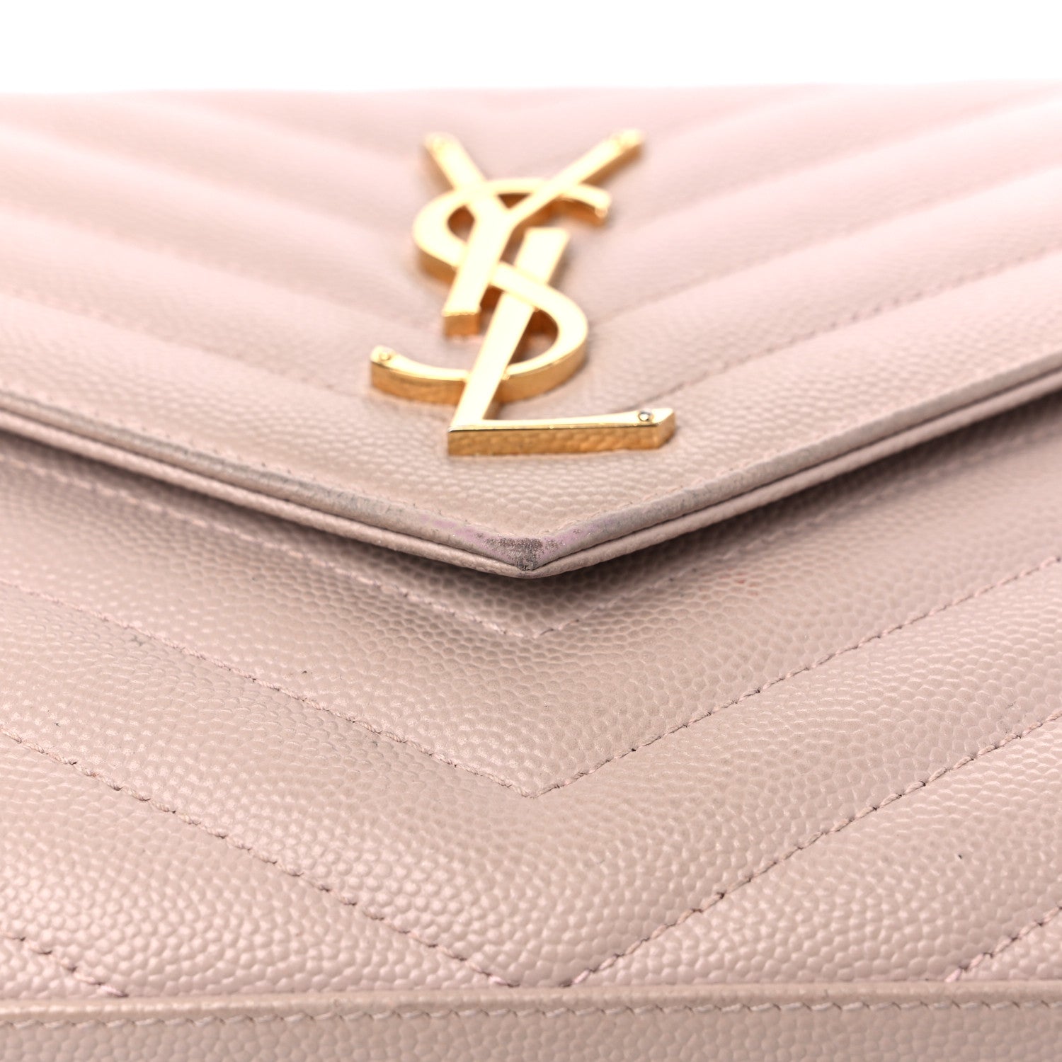 Saint Laurent Grain De Poudre Matelasse Chevron Monogram Chain Wallet Marble Pink 13 of 14