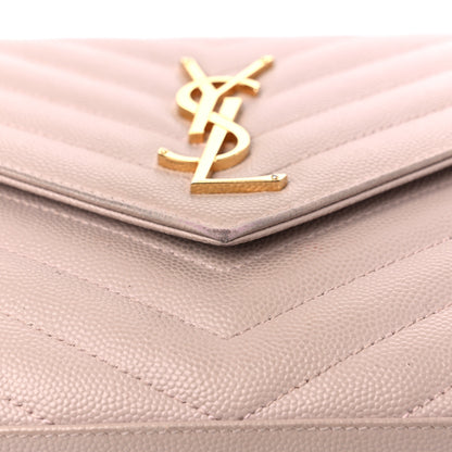 Saint Laurent Grain De Poudre Matelasse Chevron Monogram Chain Wallet Marble Pink 13 of 14