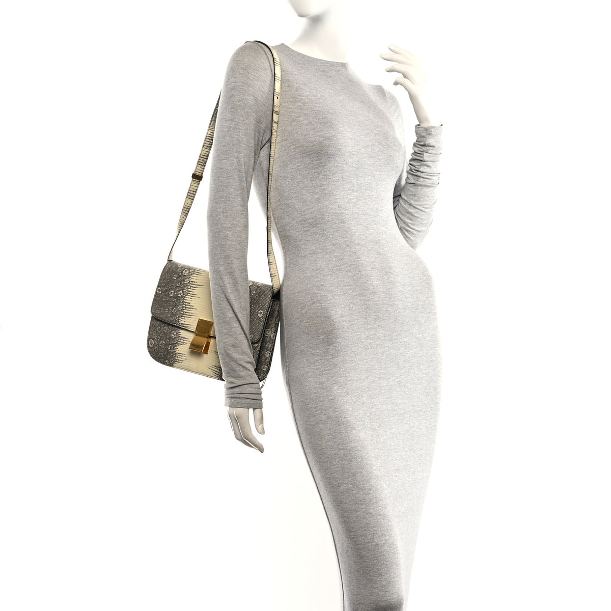 Lizard Medium Classic Box Flap Bag Natural