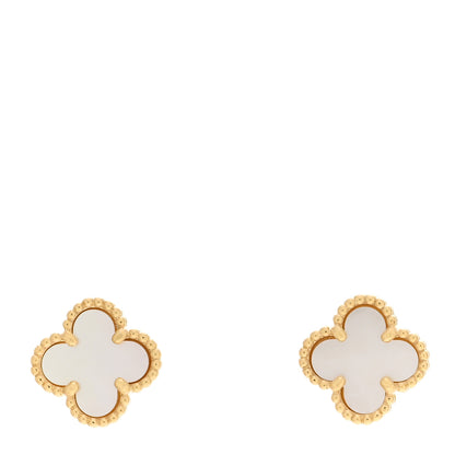 Van Cleef & Arpels 18K Yellow Gold Mother of Pearl Sweet Alhambra Earrings 1 of 5
