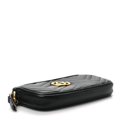 Gucci Calfskin Matelasse Mini GG Marmont Chain Crossbody Bag Black 4 of 7