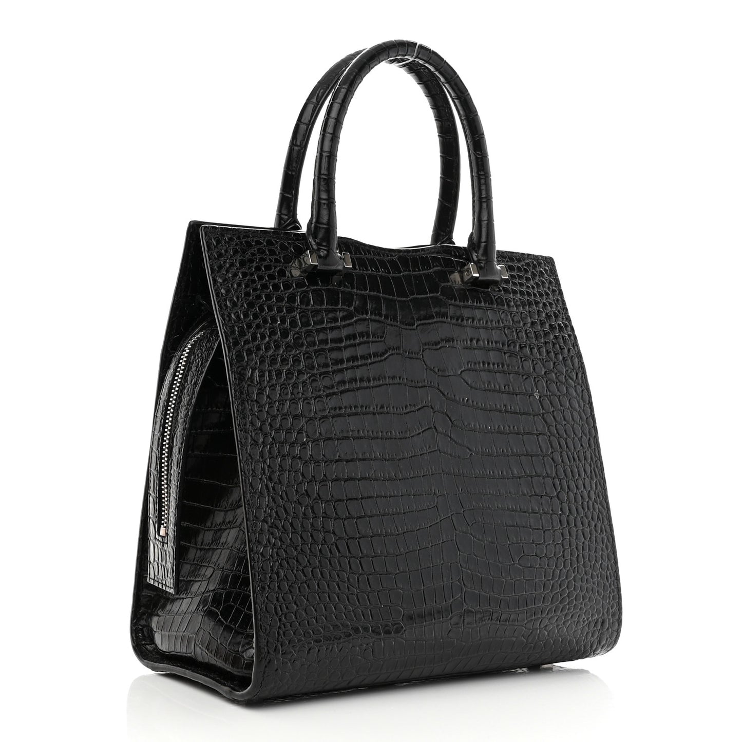 Calfskin Crocodile Embossed Small Uptown Tote Black