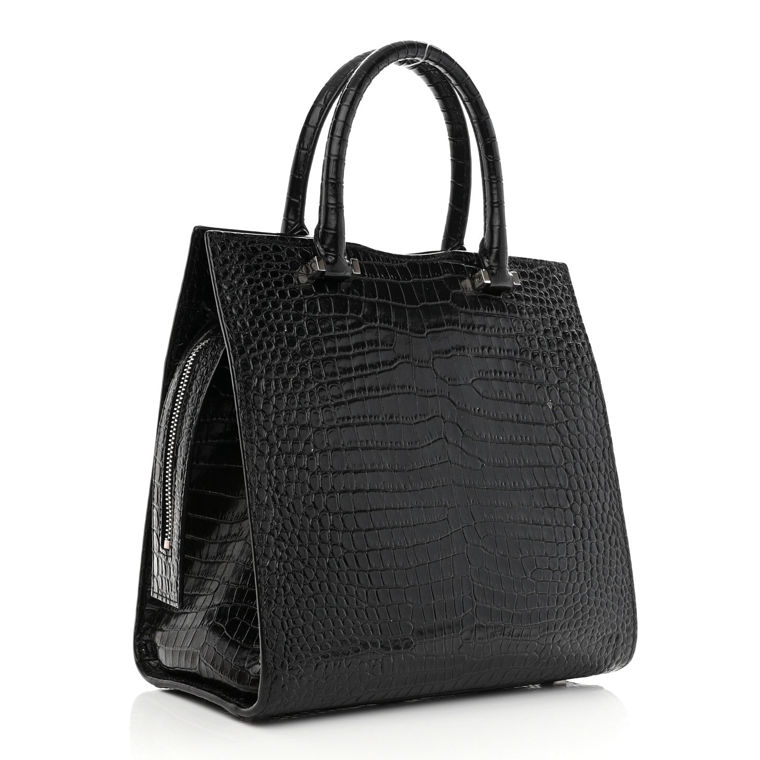 Saint Laurent Calfskin Crocodile Embossed Small Uptown Tote Black 3 of 11