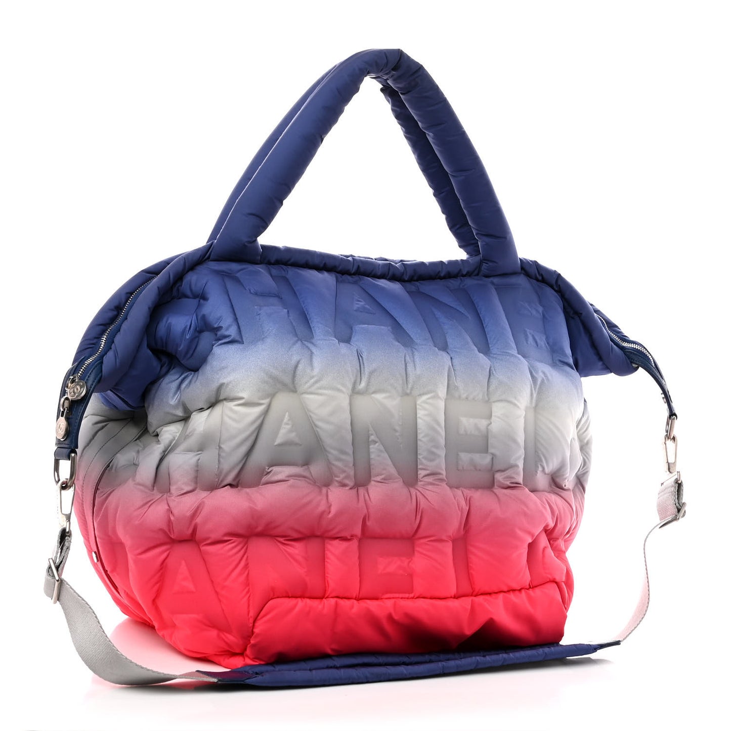 Nylon Embossed Large Doudoune Bowling Bag Pink Blue White