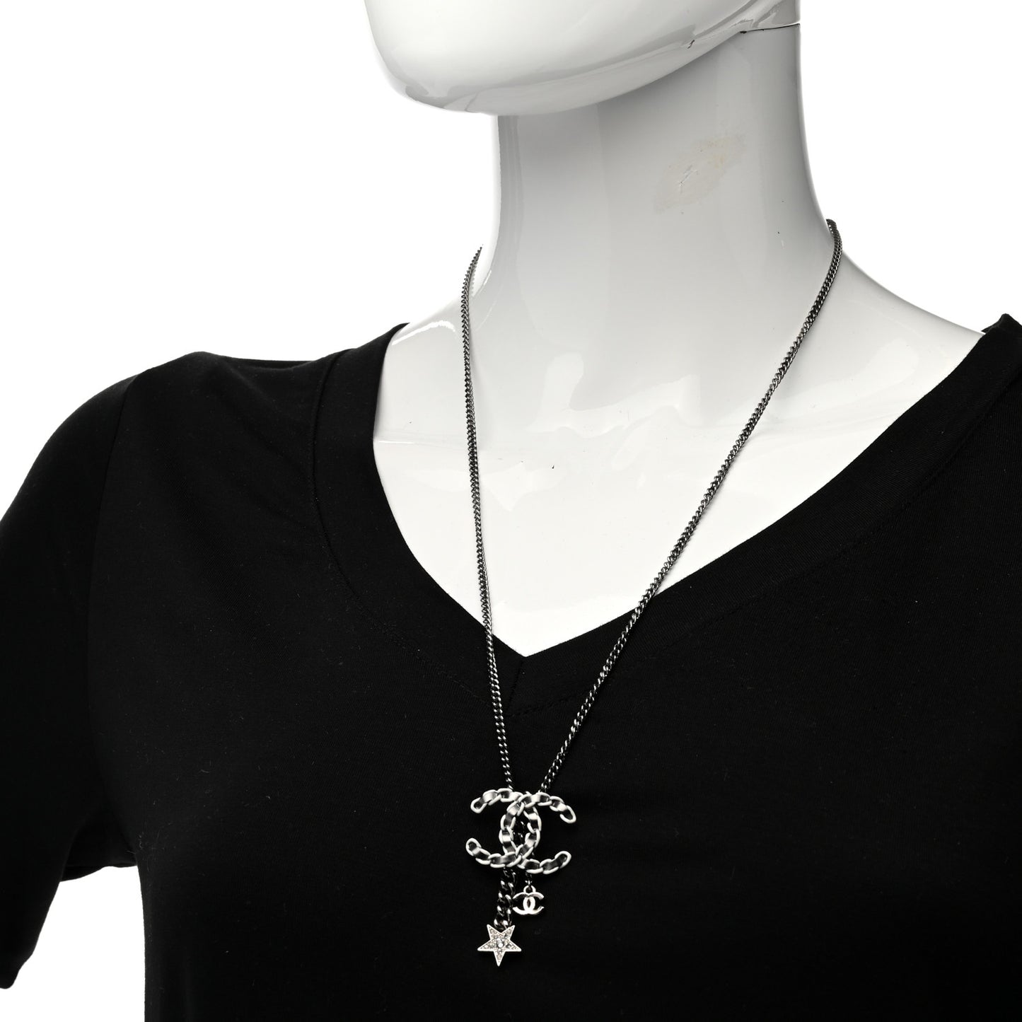 Crystal Lambskin Resin Chain CC Necklace Silver White Black