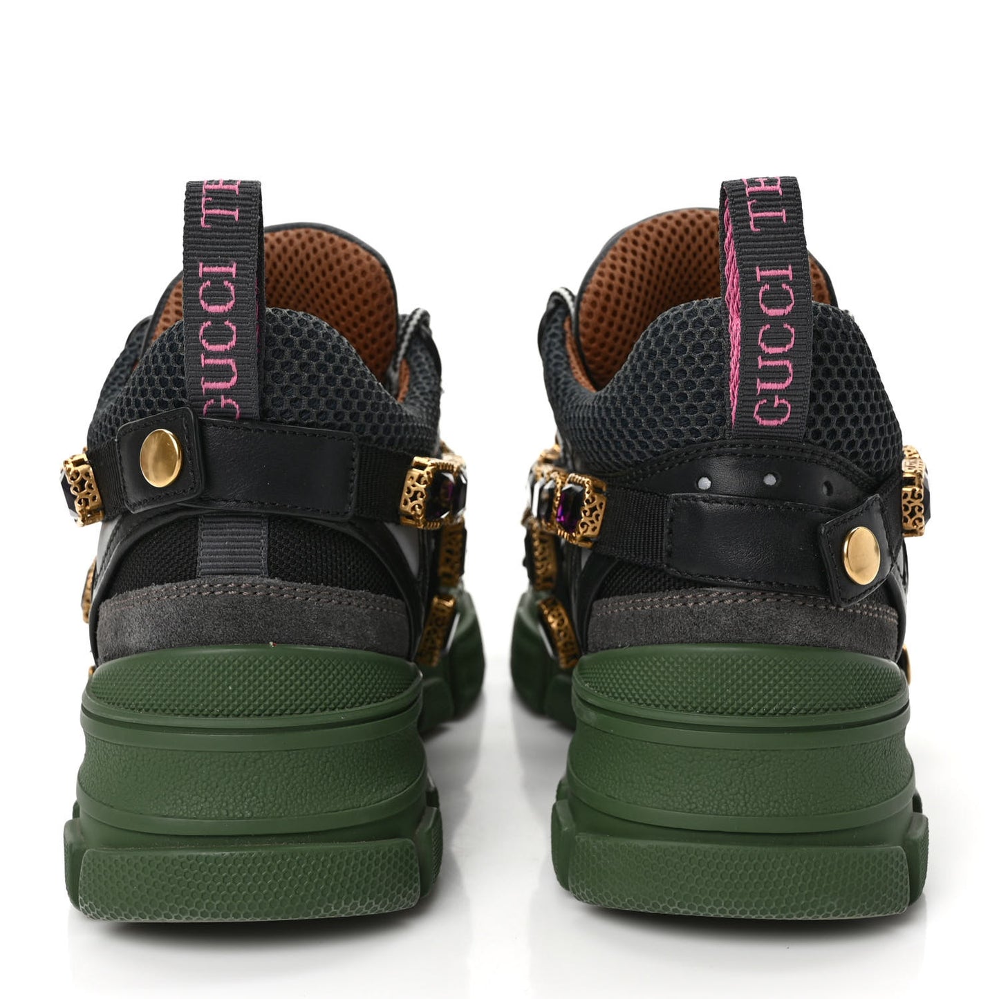 X SEGA Mesh Suede Calfskin Removable Crystals Flashtrek Sneakers 36 Loess Black Olive Green