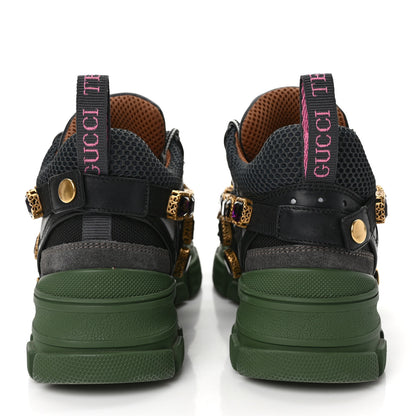 Gucci X SEGA Mesh Suede Calfskin Removable Crystals Flashtrek Sneakers 36 Loess Black Olive Green 5 of 8