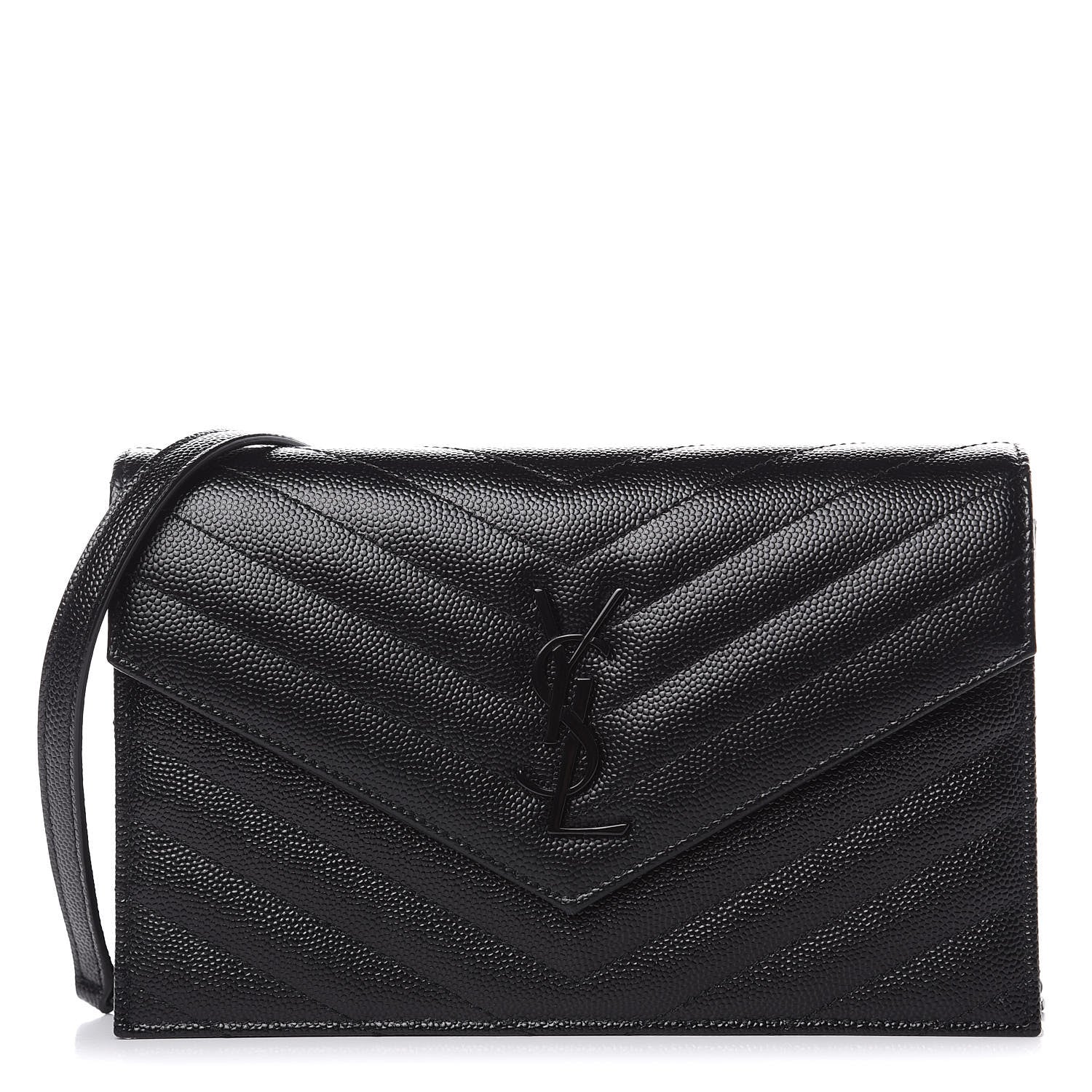 Saint Laurent Grain De Poudre Matelasse Chevron Monogram Envelope Chain Wallet Black 1 of 8