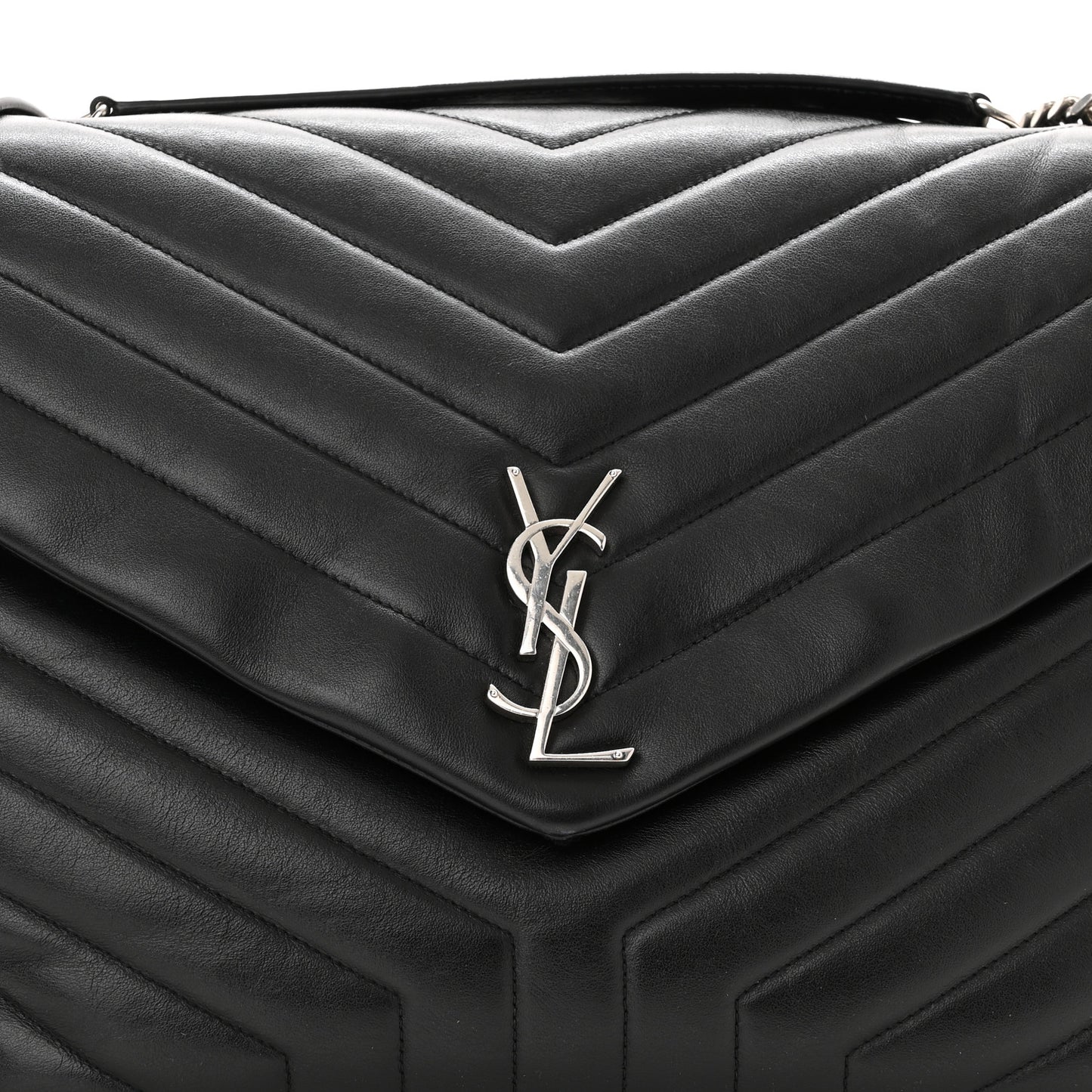 Calfskin Y Quilted Monogram Large Loulou Chain Satchel Black