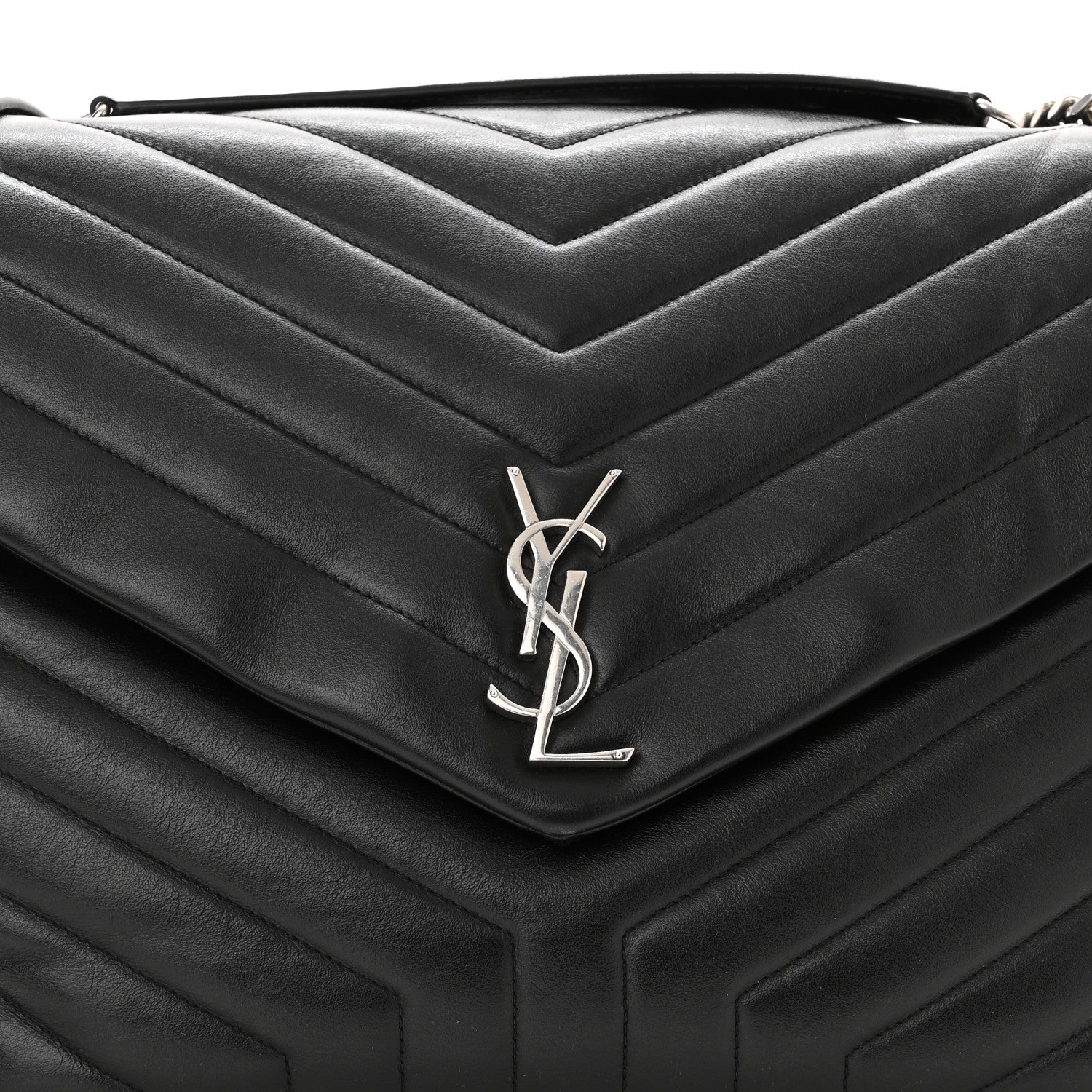Saint Laurent Calfskin Y Quilted Monogram Large Loulou Chain Satchel Black 9 of 12