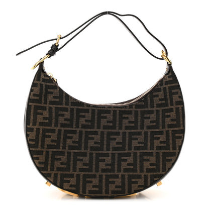 Fendi Fabric Jacquard Vitello Grace FF 1974 Small Fendigraphy Hobo Bag Tobacco Moro Ebano 1 of 12
