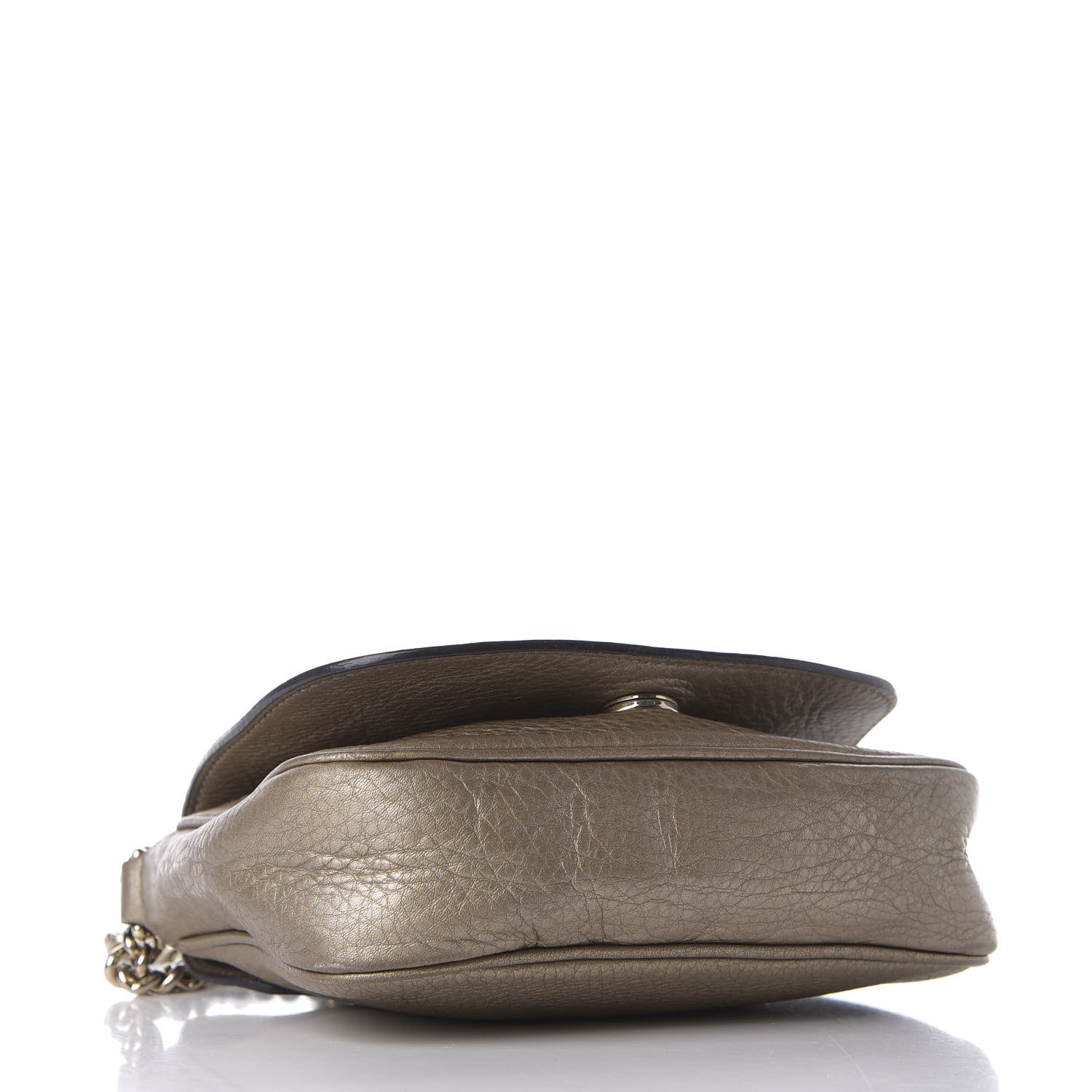 Gucci Metallic Pebbled Calfskin Small Soho Flap Crossbody Golden Beige 3 of 12