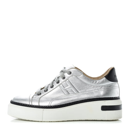 Hermes Metallic Nappa Polo Sneakers 38 Argent Black 1 of 17