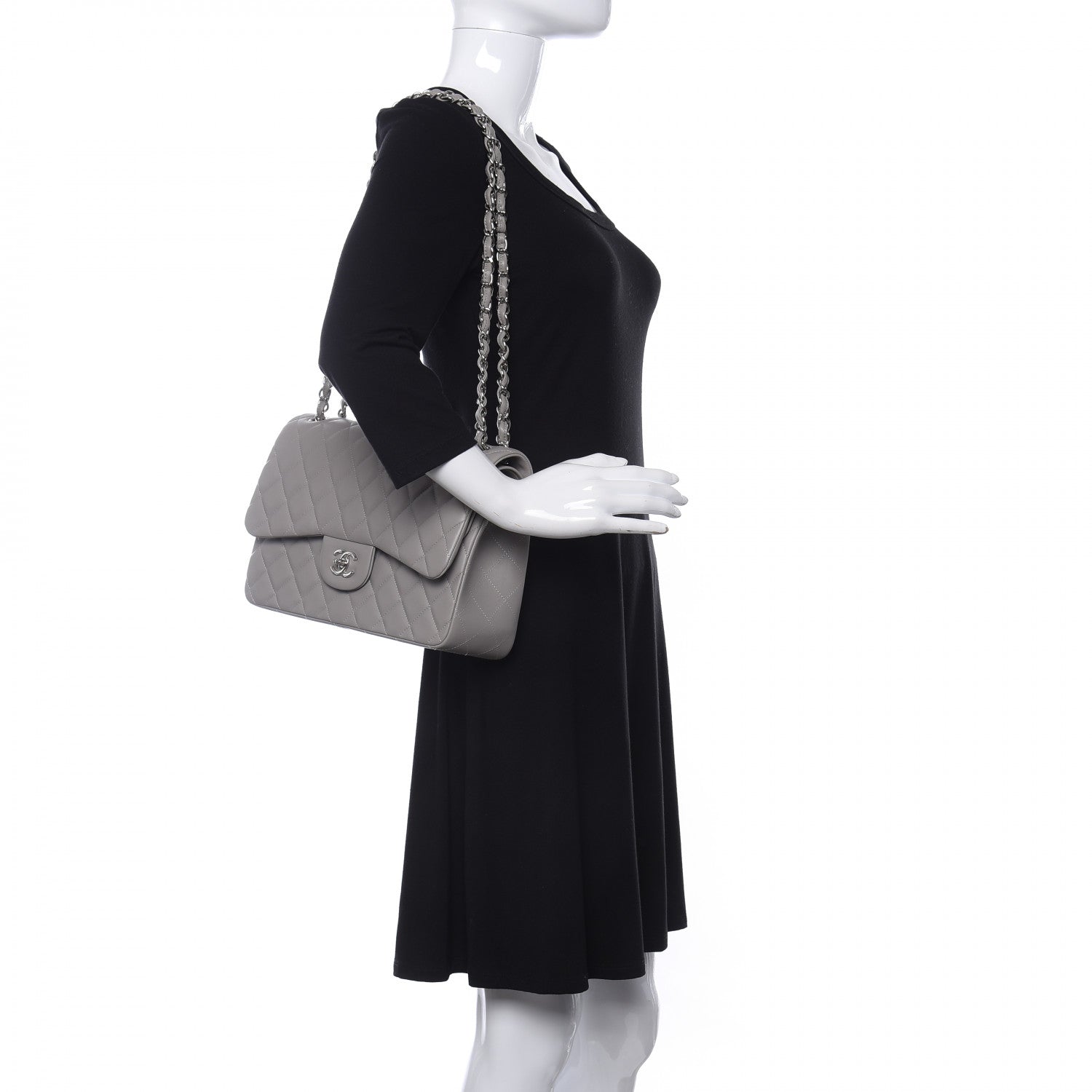 Chanel Lambskin Quilted Jumbo Double Flap Grey 2 of 10