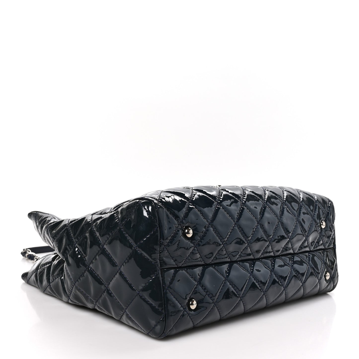 Patent Quilted Large Coco Shine Shopping Tote Navy