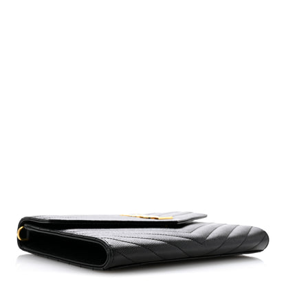 Saint Laurent Grain De Poudre Matelasse Chevron Monogram Envelope Clutch Black 4 of 12