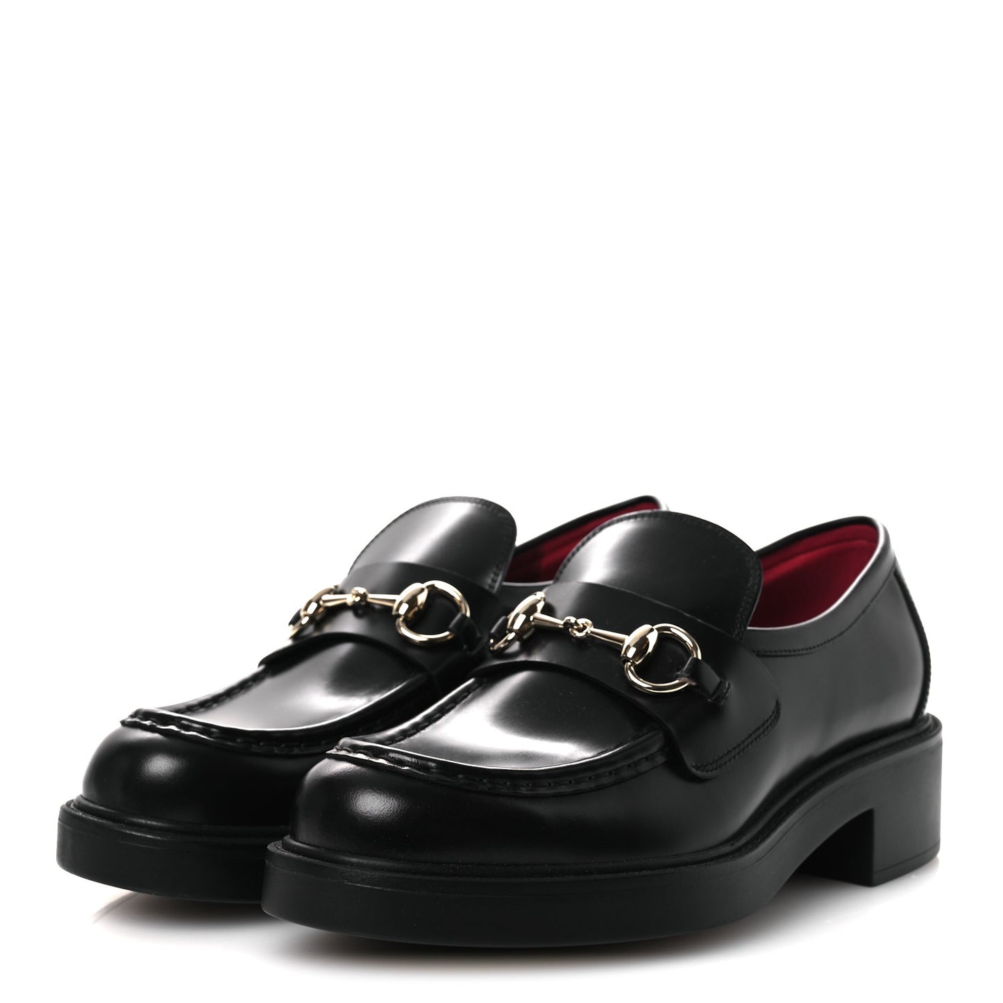 Calfskin Horsebit Womens Lug Sole Loafers 38.5 Black