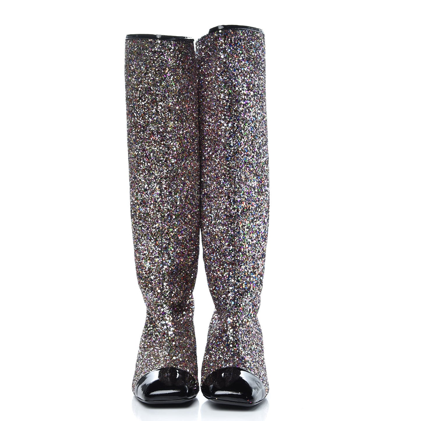 Glitter Patent Calfskin Cap Toe Fantasy High Boots 39 Multicolor Black