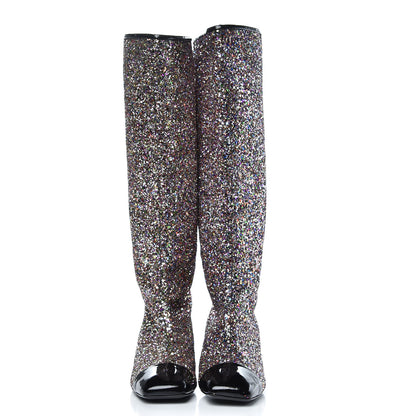 Chanel Glitter Patent Calfskin Cap Toe Fantasy High Boots 39 Multicolor Black 2 of 8