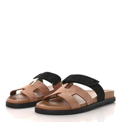 Hermes Suede Goatskin Womens Chypre Sandals 38 Rose Perle Black 4 of 10
