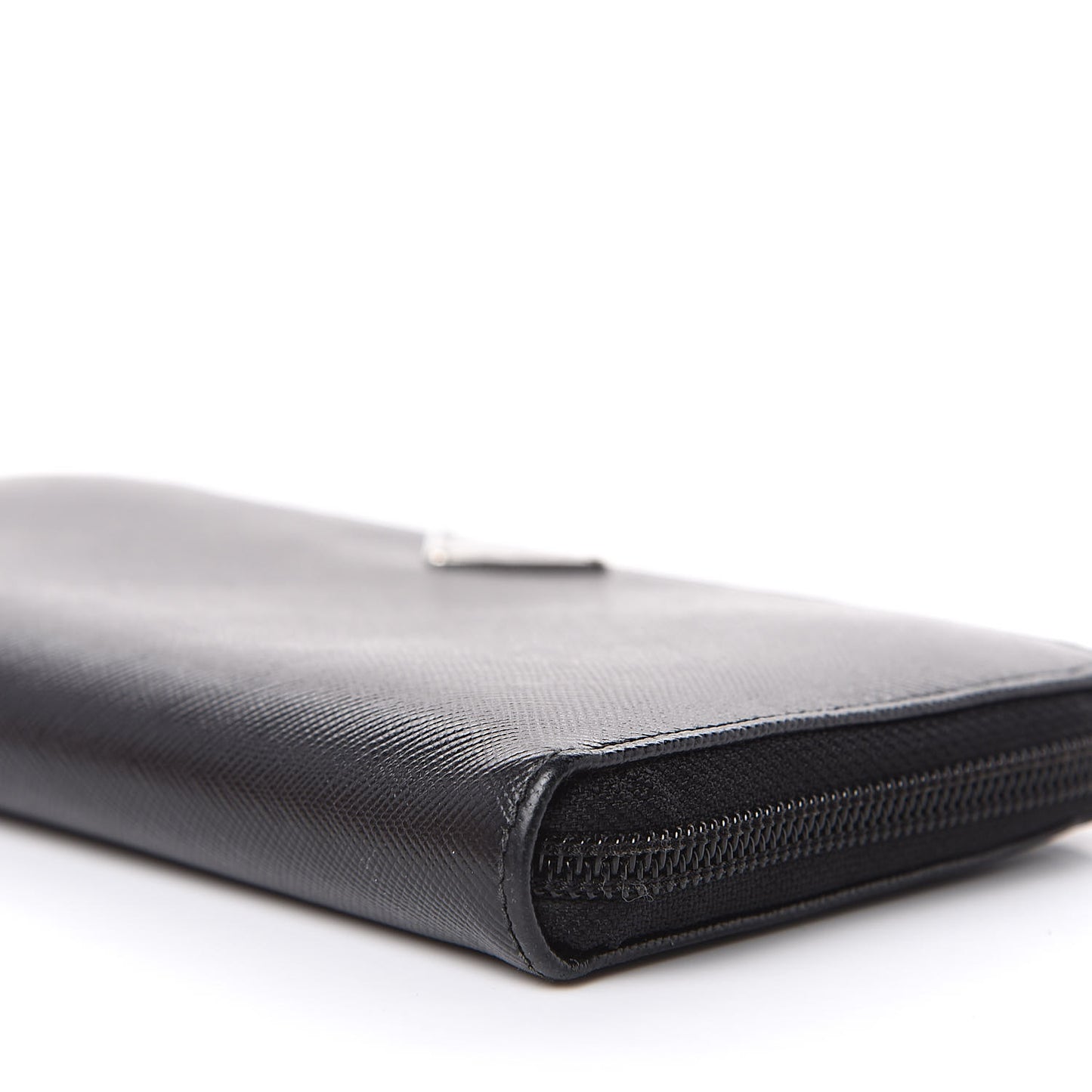 Saffiano Metal Zip Around Wallet Black