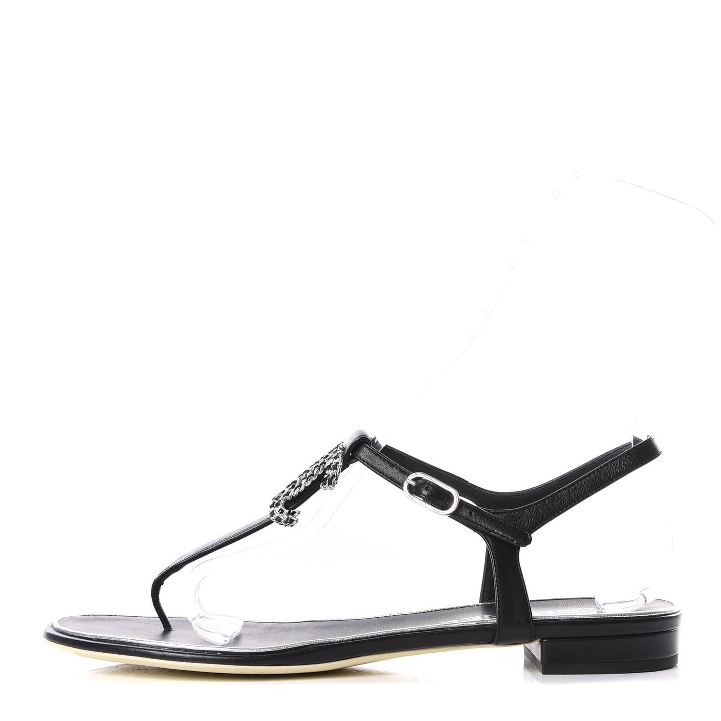 Lambskin CC Chain Thong Sandals 41 Black
