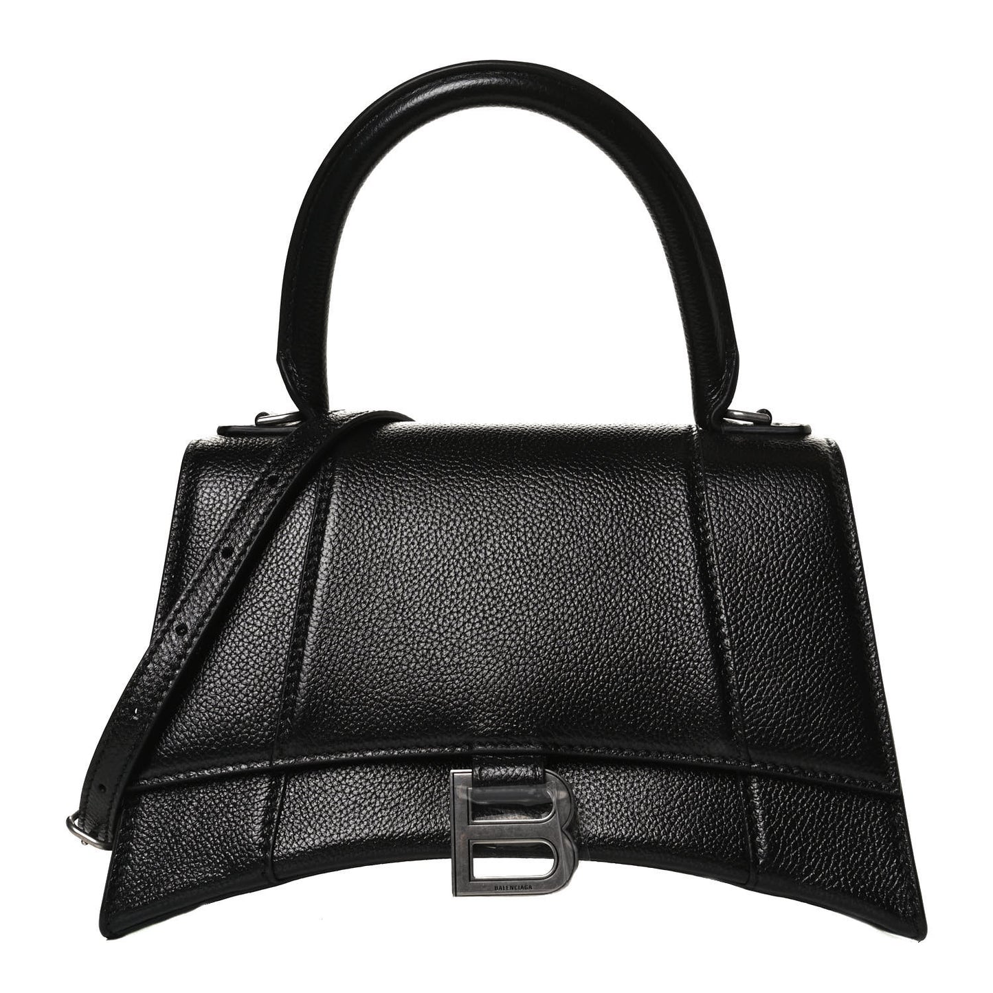 Grained Calfskin Small Hourglass Top Handle Bag Black