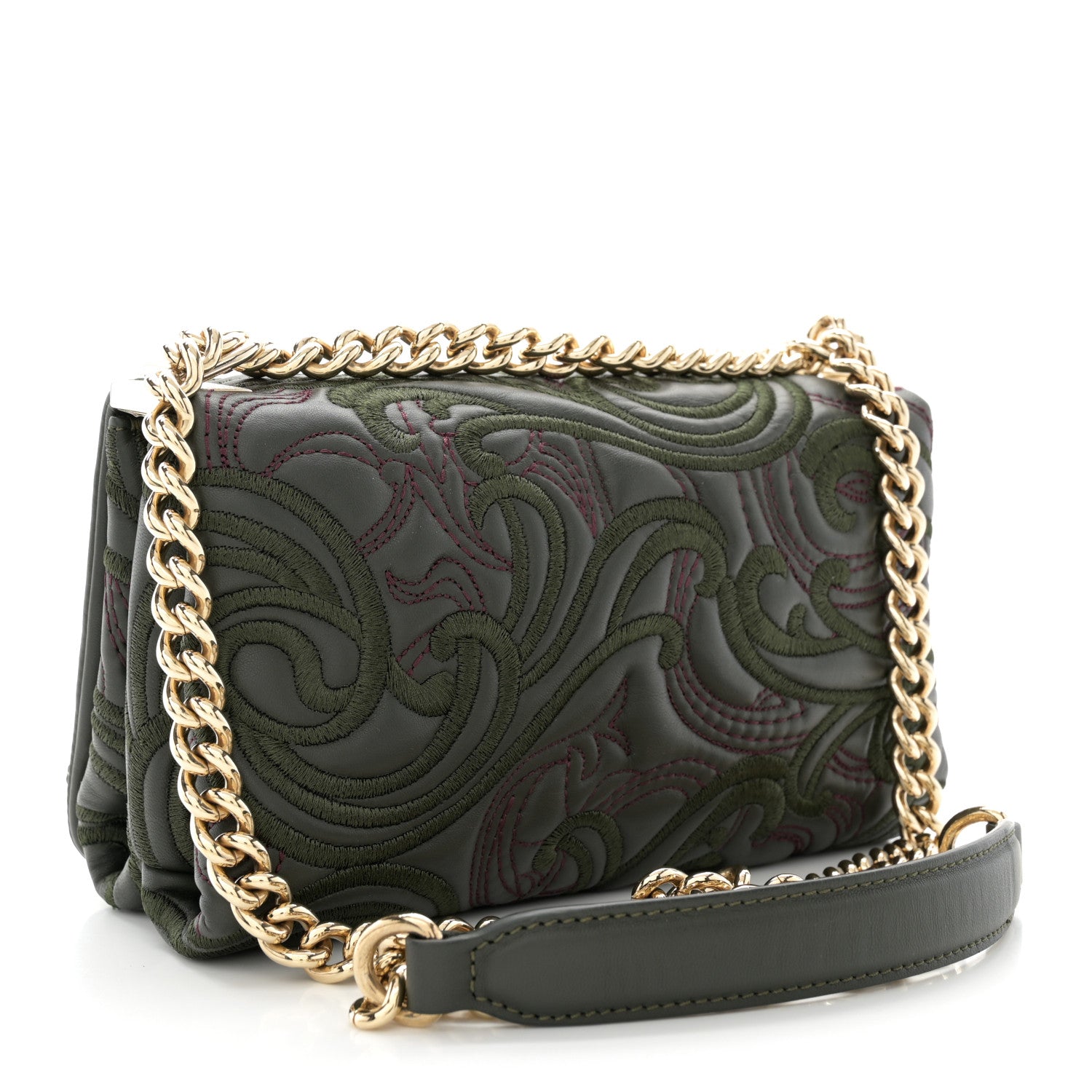 Versace Nappa Embroidered Baroque Palazzo Sultan Shoulder Bag Green 3 of 13