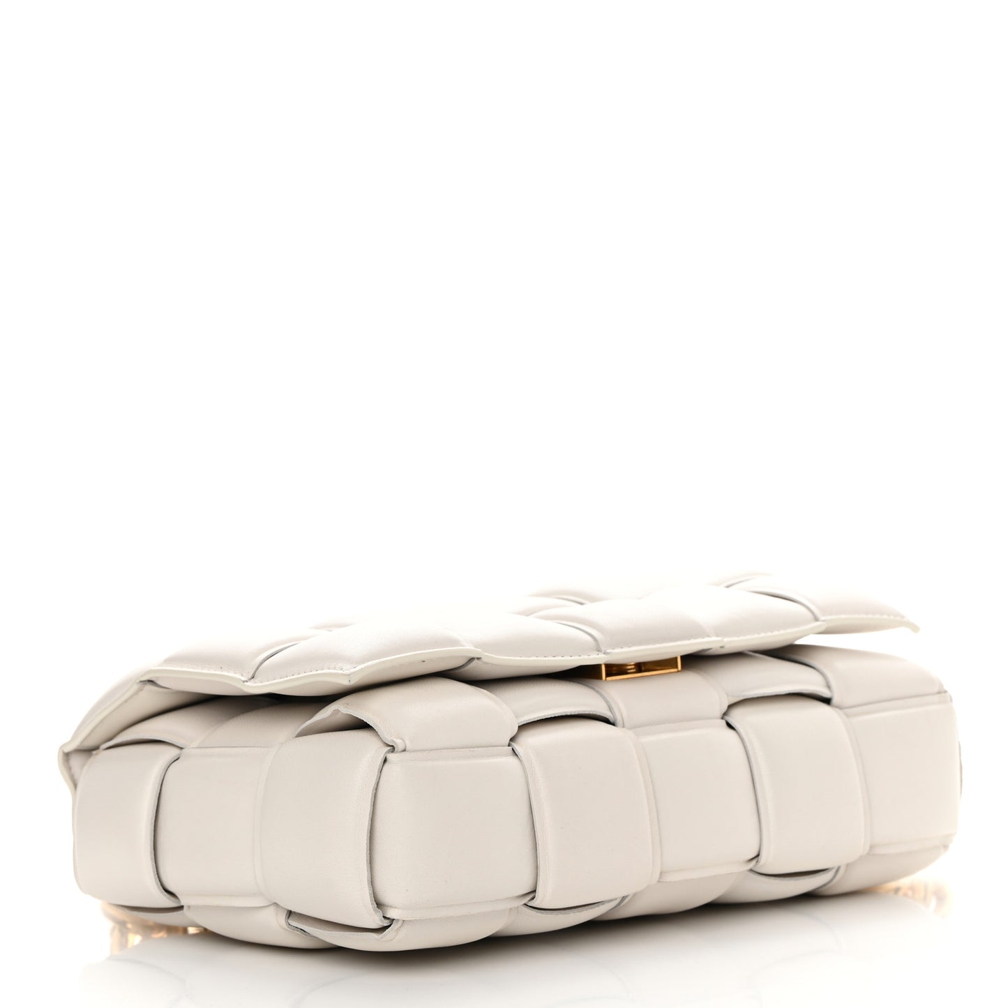 Lambskin Maxi Intreccio Padded Chain Cassette Crossbody Bag White