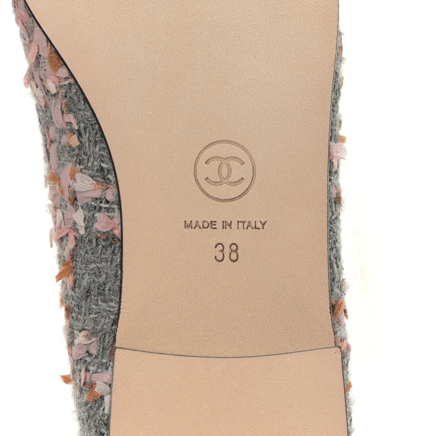 Tweed Grosgrain Cap Toe Ballerina Flats 38 Gray Pink Black