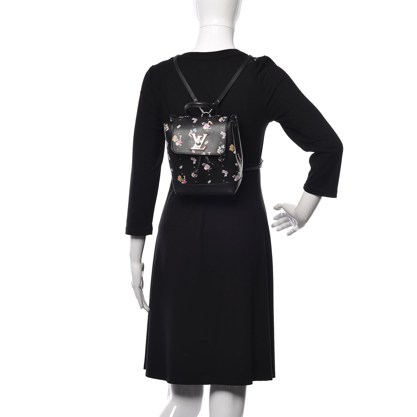 Calfskin Flower Lockme Mini Backpack Black Multicolor