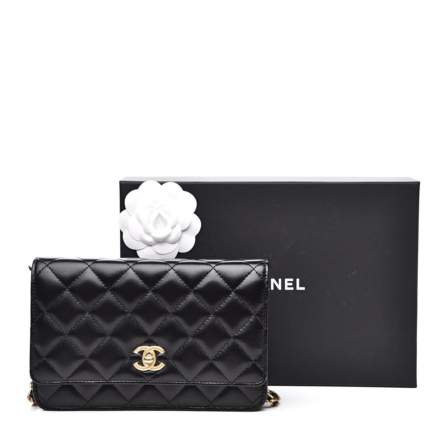 Chanel Lambskin Quilted CC Pearl Crush Wallet on Chain WOC Black 13 of 14