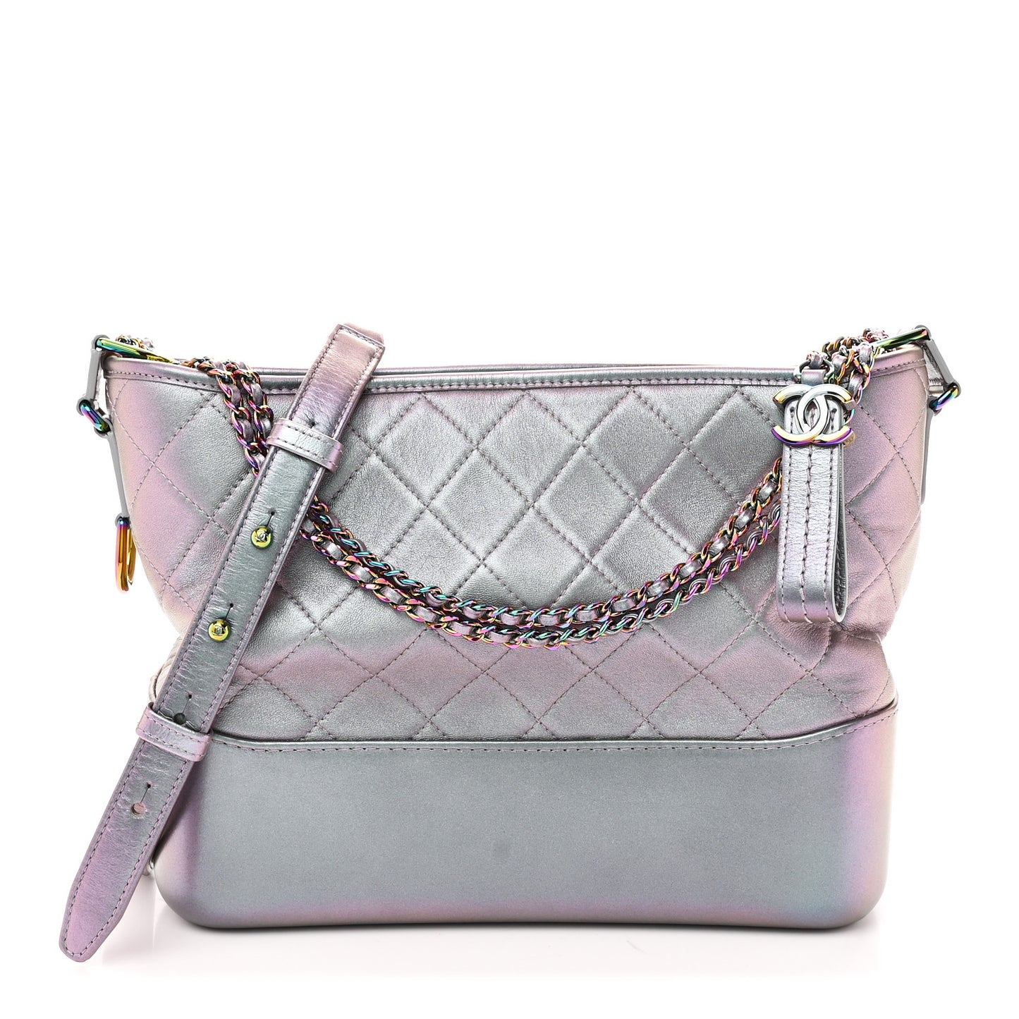 Iridescent Lambskin Calfskin Quilted Medium Gabrielle Hobo Light Purple