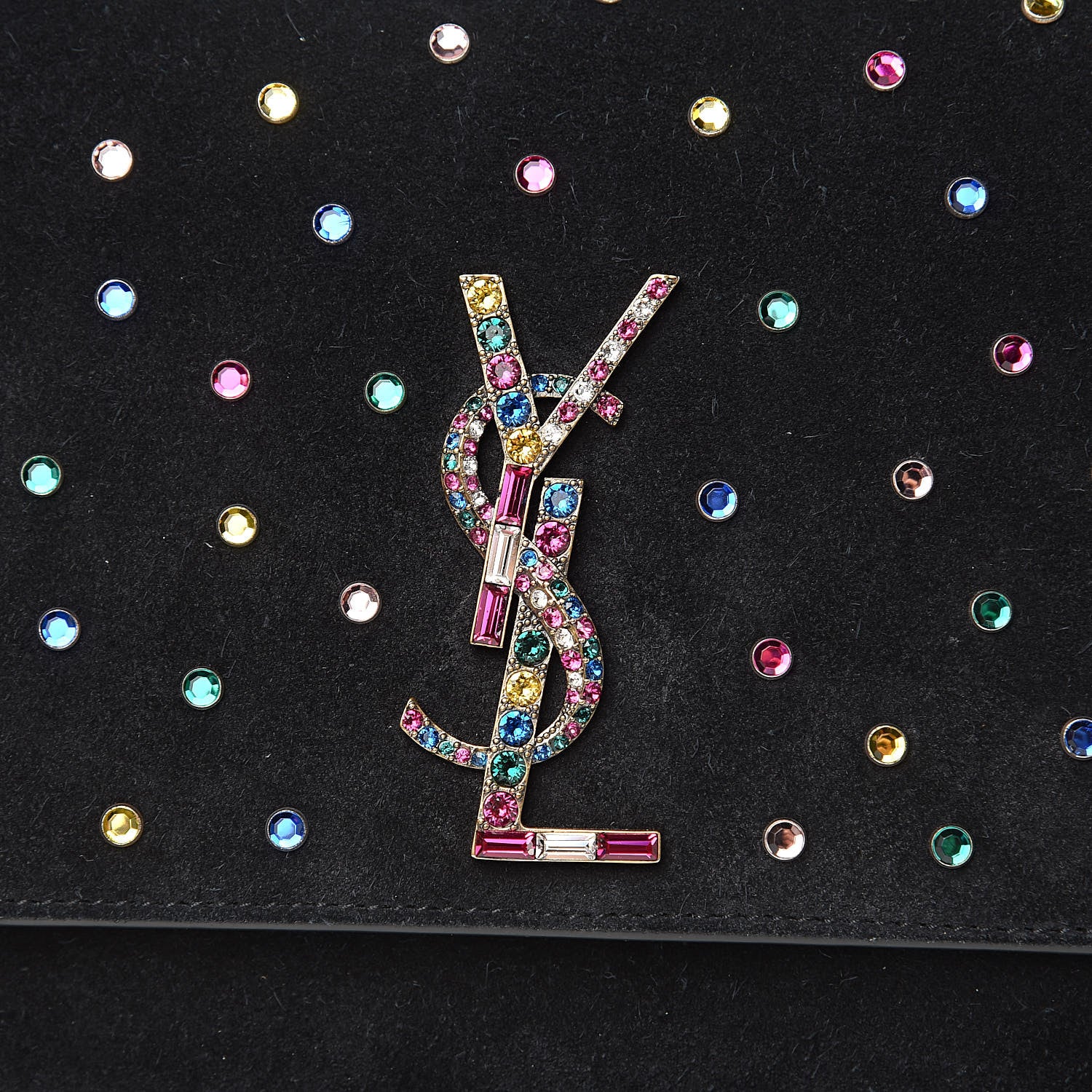 Saint Laurent Suede Crystal Medium Classic Monogram Kate Satchel Black 12 of 14