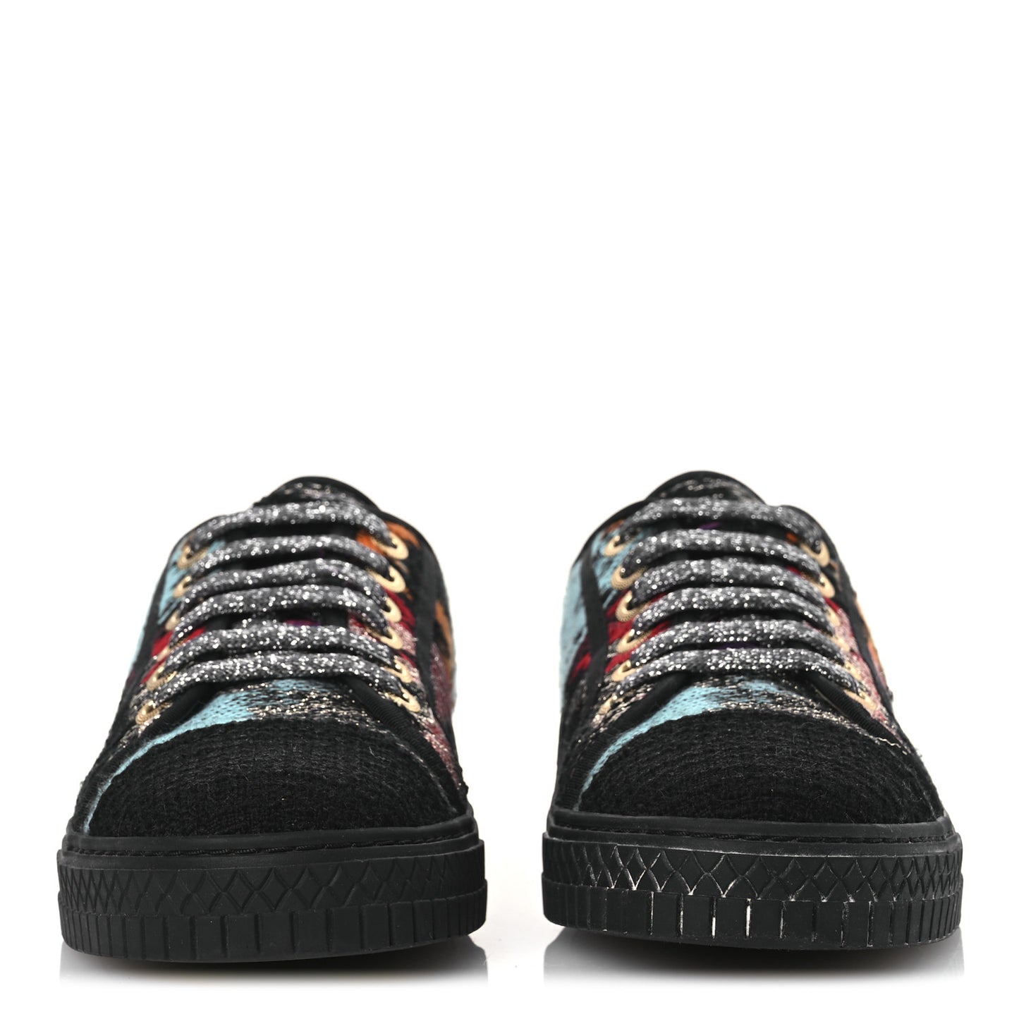 Metallic Tweed Low Top Sneakers 38 Black Multicolor