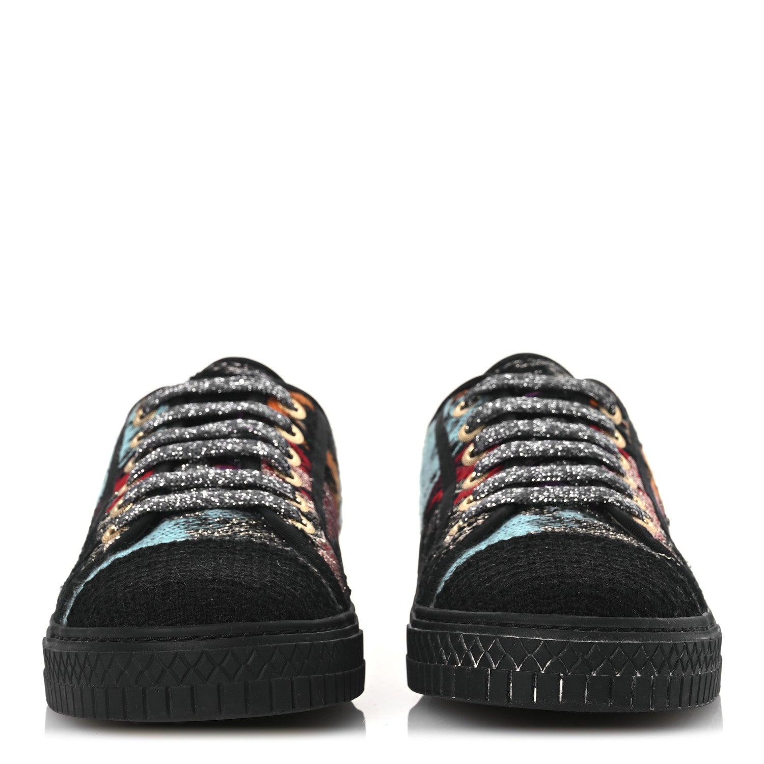 Chanel Metallic Tweed Low Top Sneakers 38 Black Multicolor 3 of 14