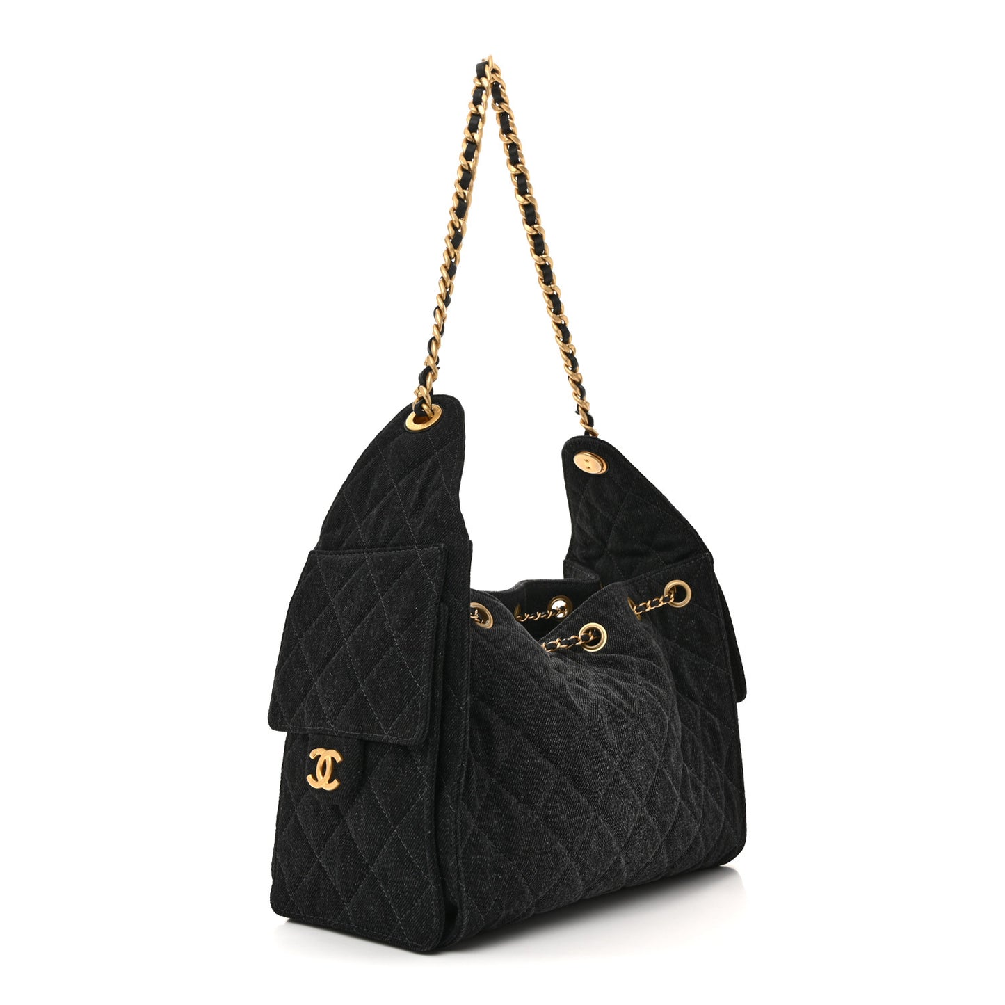 Washed Denim Quilted Small Chanel 25 Handbag Black