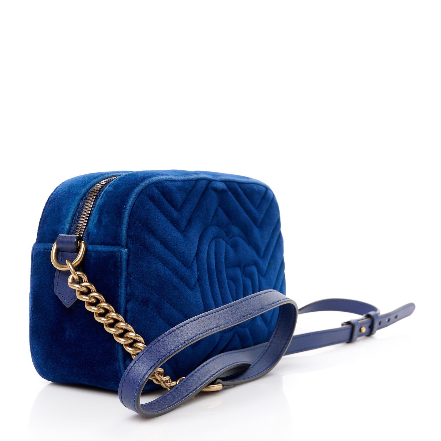 Gucci Velvet Matelasse Small GG Marmont Chain Shoulder Bag Cobalt 3 of 12