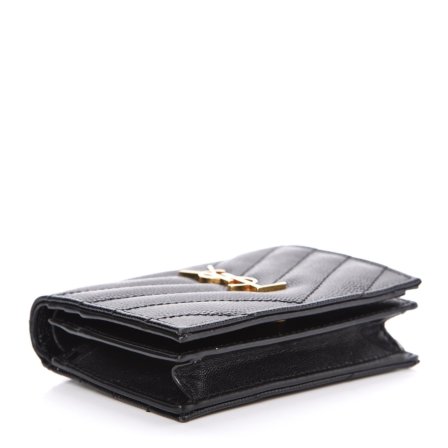 Saint Laurent Grain De Poudre Matelasse Chevron Monogram Card Case Black 4 of 10