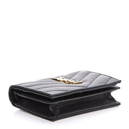 Saint Laurent Grain De Poudre Matelasse Chevron Monogram Card Case Black 4 of 10
