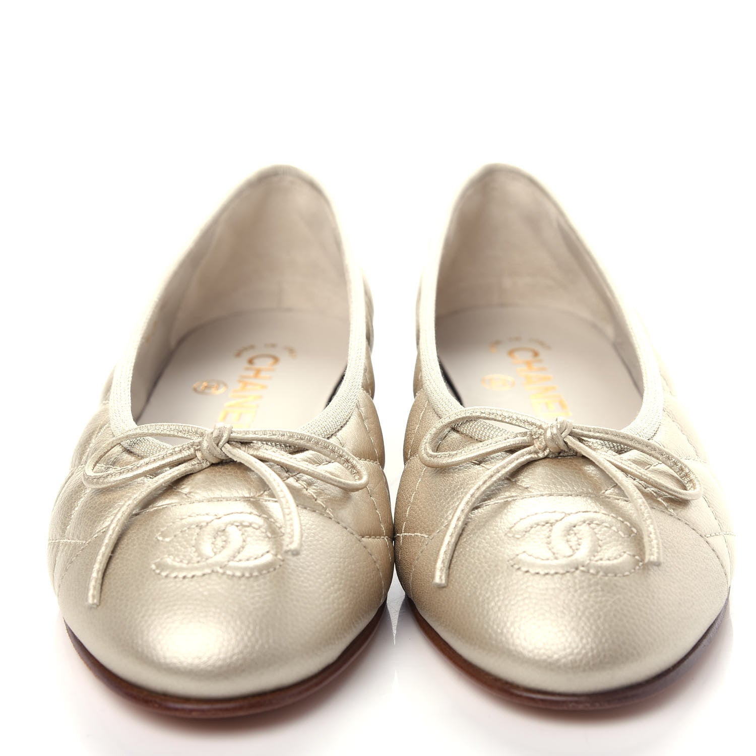 Chanel Metallic Caviar Quilted Cap Toe Ballerina Flats 36 Gold 5 of 11