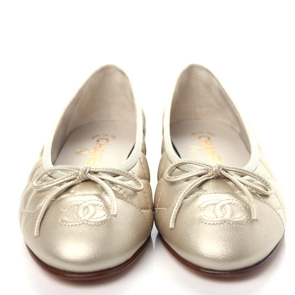 Chanel Metallic Caviar Quilted Cap Toe Ballerina Flats 36 Gold 5 of 11