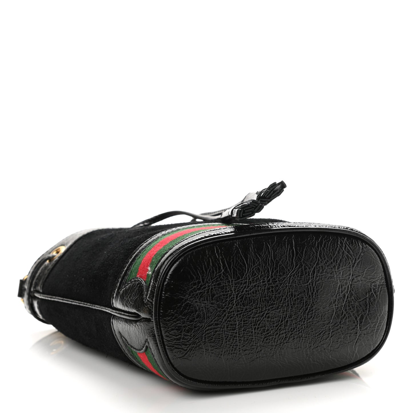 Suede Patent Web Mini Ophidia Bucket Bag Black