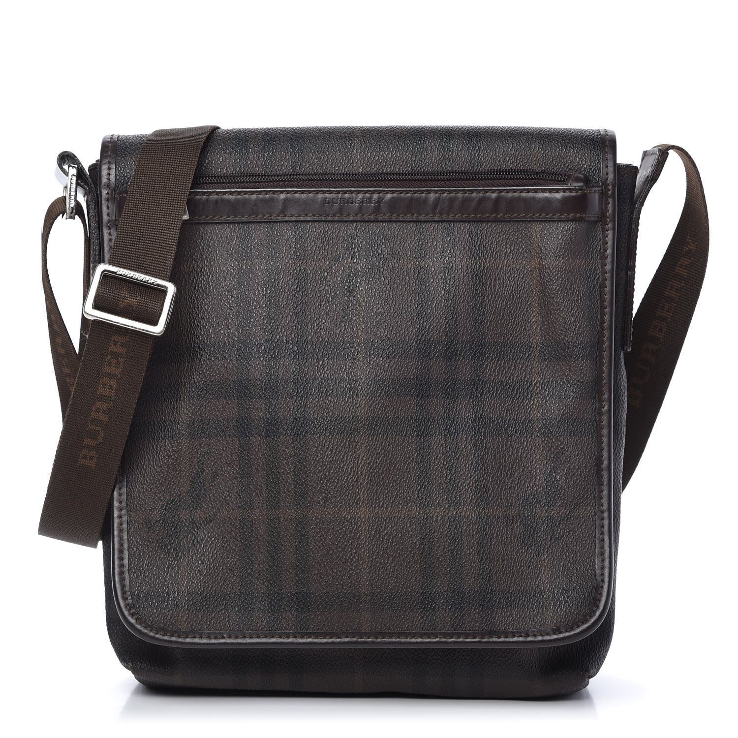 Burberry Smoked Haymarket Check Crossbody Messenger Bag Chocolate 1 of 10