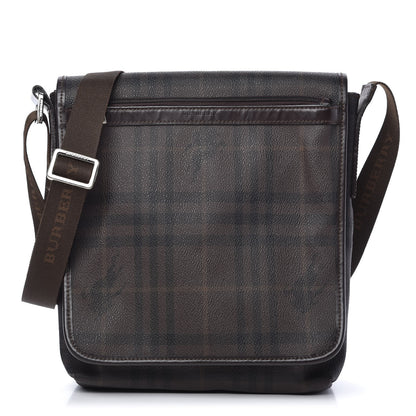 Burberry Smoked Haymarket Check Crossbody Messenger Bag Chocolate 1 of 10