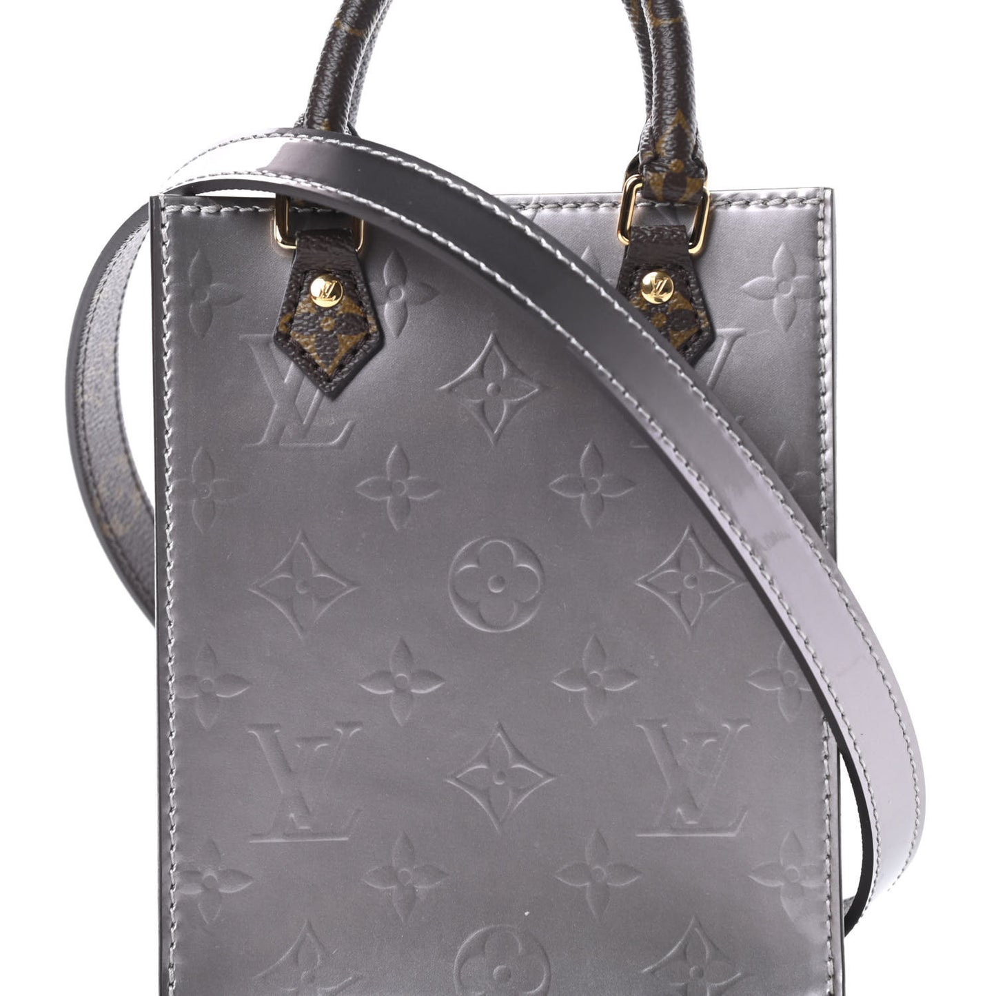 Vernis Monogram Petit Sac Plat Taupe Metallise