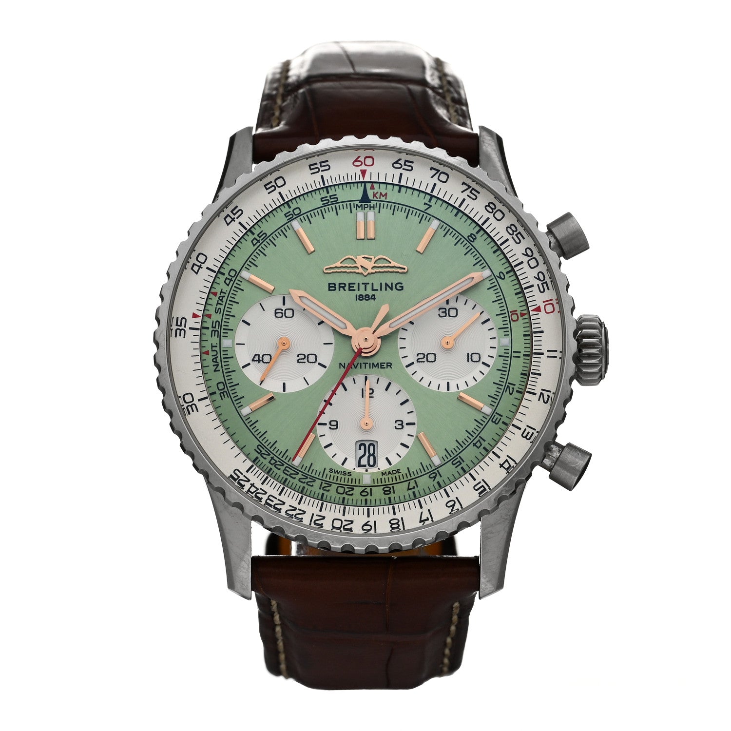 Breitling Stainless Steel Alligator 41mm Navitimer Chronograph B01 Automatic Watch Green AB0139211L1P1 1 of 4